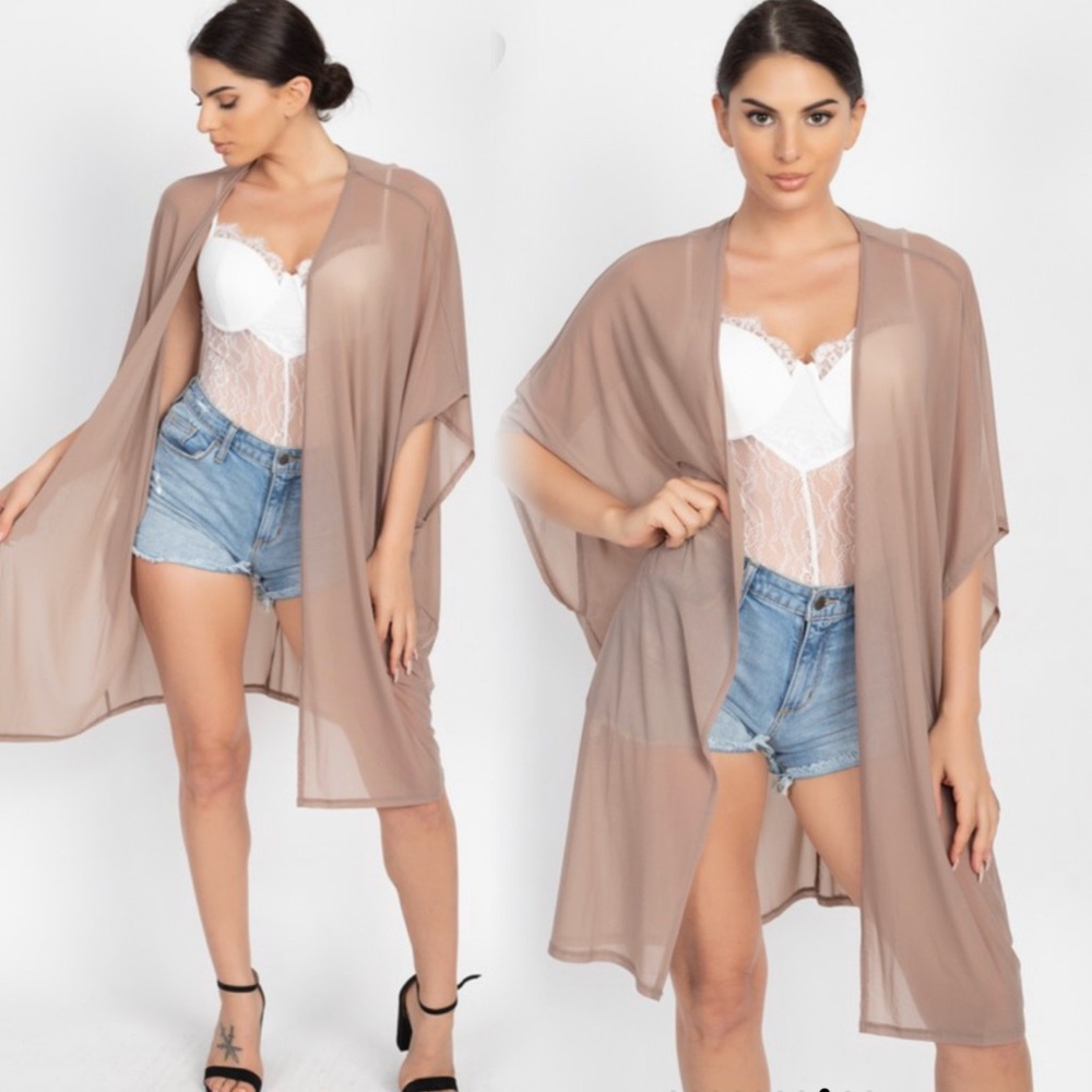 Sheer Mesh Kimono Cardigan in Cocoa